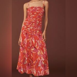 Farm Rio Shirred Drop-Waist Midi Dress Ladies Size XL